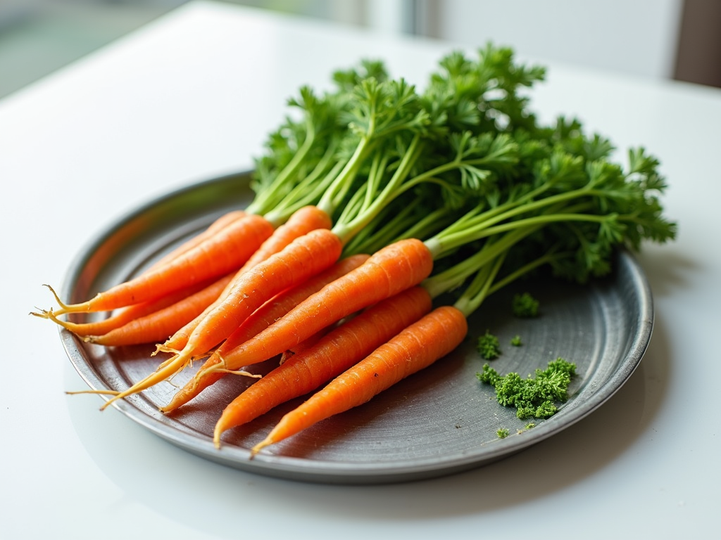 Fresh green tops of carrots